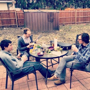 Brian and Nick from FLA and I enjoying lunch and spring's weather before our Ann Arbor show.